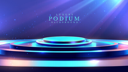 Elegant and modern luxury podium design set against a celestial blue background, perfect for showcasing premium products or awards. Vector illustrations.