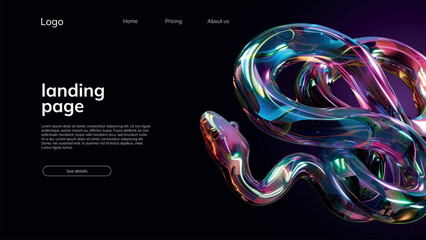 landing page template with bright fluid holographic snake