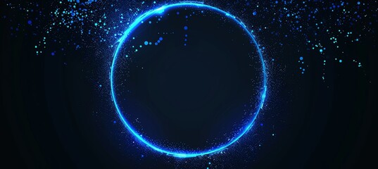 Abstract blue glowing dots circle within a frame in the style of glitter effect on a black background - obrazy, fototapety, plakaty