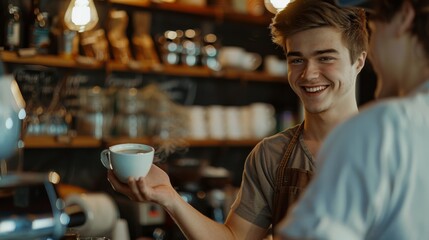 Obraz na płótnie Canvas Barista Serving Coffee with a Smile
