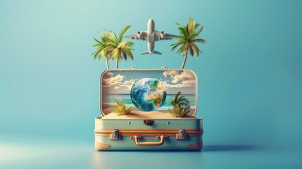 Fototapeta premium Perfect vacation travel time, featuring a serene tropical island ideal for a weekend getaway, vacation, or romantic honeymoon escape with palm trees and clear blue waters.