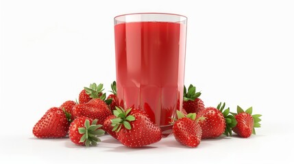 Strawberry lemonade in a glass on a white background, copy space. Refreshing summer berry drink.