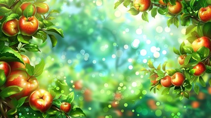 Defocused Bokeh Background In An Apple Garden Blossoming With Life, Offering A Glimpse Into The Beauty Of Nature'S Bounty, Cartoon Background