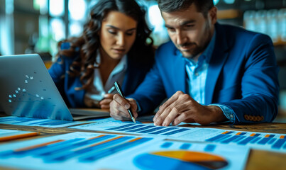 High/Tech Global Business Analytics: Diverse Executives Analyzing Growth Data, Interactive Charts - Corporate Finance, Investment, Market Trends