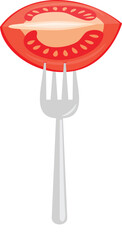 Fresh tomato slice on fork