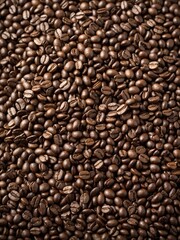 Obraz premium Multitude of roasted coffee beans fill frame in close-up view, showcasing variety of brown shades, textures. Some beans have glossy sheen, while others appear more matte.