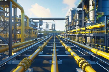 industrial zone with pipelines and pipe rack petroleum chemical hydrogen plant 3d illustration