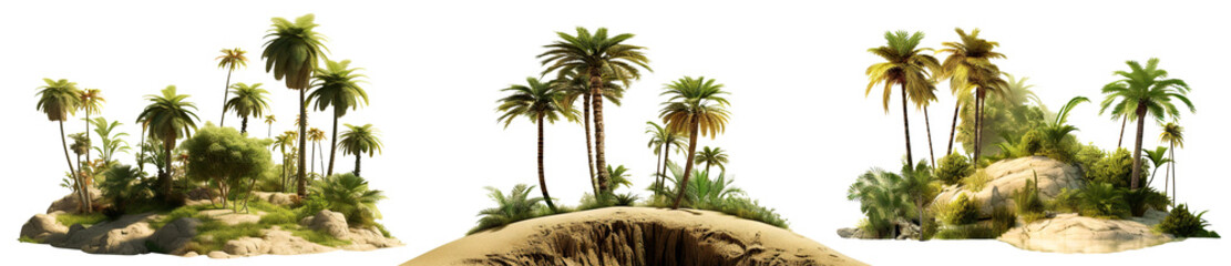 Fototapeta premium Set of picturesque palm islands, cut out