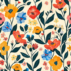 Seamless pattern with small little floral spring orange flowers. Vintage floral foliage 
