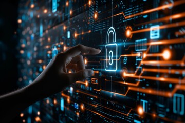 Fototapeta premium Ensure comprehensive online protection with secure digital snapshots on server hubs, utilizing robust router encryption and gateway privacy settings.