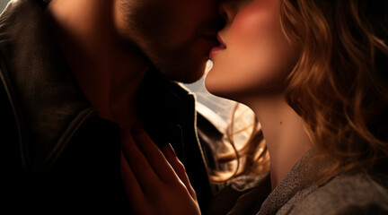 A close-up shot capturing the intimate moment of a person kissing a woman. Perfect for romantic themes and expressions of love