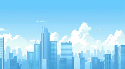 Fototapeta premium Flat design illustration of a cityscape with skyscrapers, buildings and other urban architecture against a clear sky with clouds