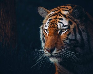 moody tiger on dark background
