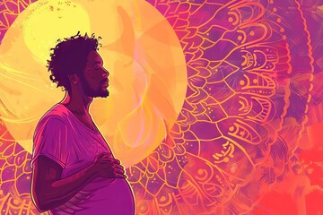 pregnant transgender african american man inclusive representation digital portrait illustration
