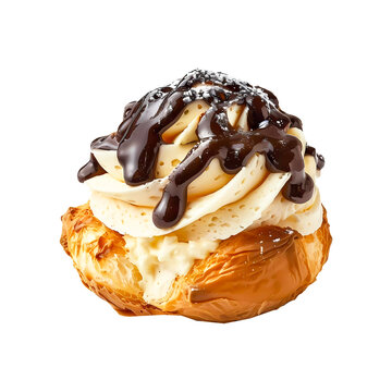 Delicious profiterole on transparent background. Generative ai design.