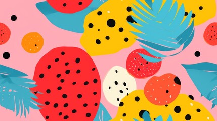 Seamless patterns tropical and polka dot
