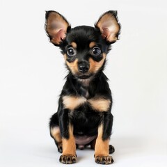 Funny young puppy of Russian toy terrier on a white background.