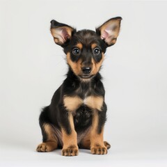 Funny young puppy of Russian toy terrier on a white background.
