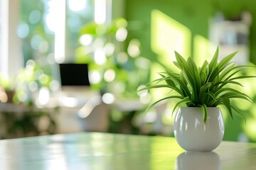 serene green office space with blurred effect peaceful natureintegrated workspace illustration