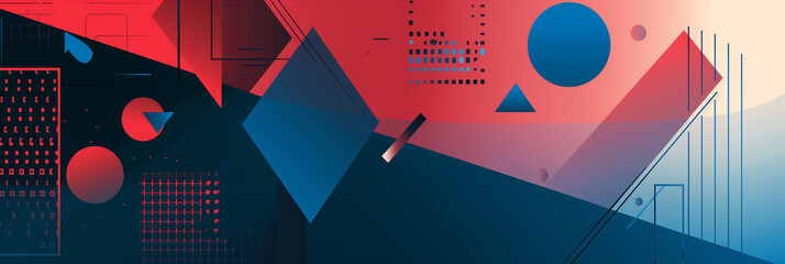Minimalist background with modern abstract geometric design in blue and red