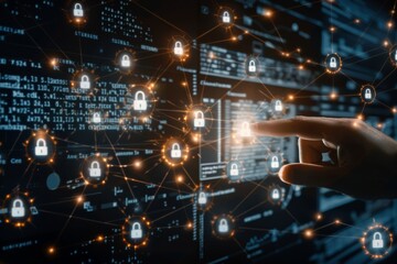 Fototapeta premium Utilize robust router encryption and digital snapshots to secure server hubs, ensuring gateway privacy and comprehensive online protection.
