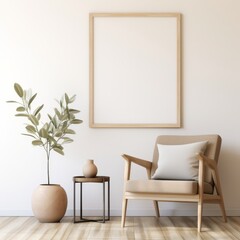 Sleek and simple frame mockup in a bright, airy room with minimal furnishings and lots of natural light.