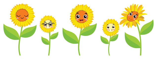 Set of sunflower cartoons with different expression