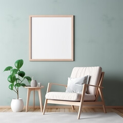 Frame mockup on a pastel-colored wall in a minimalist interior, emphasizing clean lines and light tones.