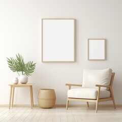 Simple frame mockup in a light and airy minimalist room, with a focus on neutral tones and natural light.
