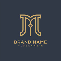 Letter M line creative minimalist logo design