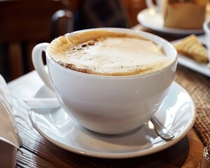 Obraz premium Con panna coffee in a frothy white cup, super realistic