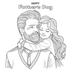 Father's day card, line art style, father and daughter