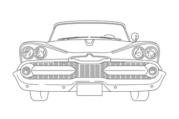 Vintage American limousine from the 1950s line art vector illustration