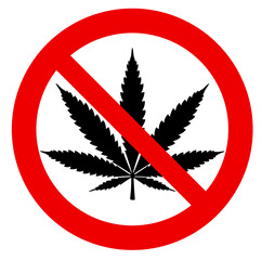 Cannabis forbidden sign on a white background