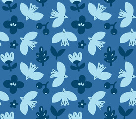 Seamless pattern with birds and flowers