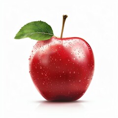a single red apple with a green leaf. The apple is isolated on a white background.