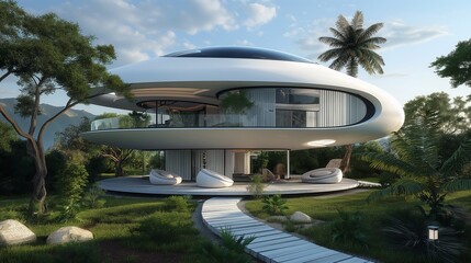 A Futuristic House In Forest.