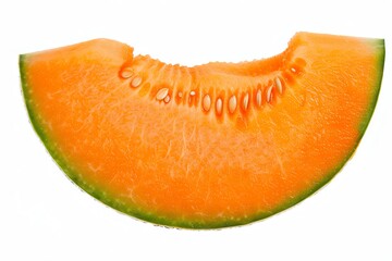 A slice of ripe cantaloupe melon isolated on a white background.