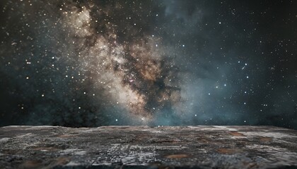 a flat ground with starry sky in the background for product display presentation
