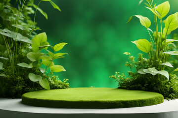 Obraz premium 3d Rendering Minimal Mockup Podium smooth stones .Zen garden greenery , Japanese-style
