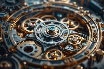 An intricate, clockwork-inspired lock mechanism, interlocking gears and coded symbols representing the complexities of encryption, photorealistic