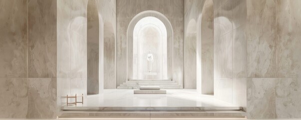Cathedral transept with clean white marble minimalist arches defining sacred space