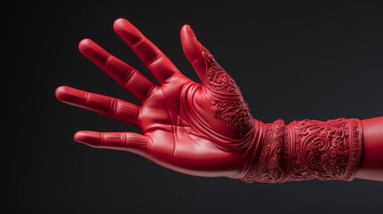 A hand adorned in a vibrant red glove, symbolizing passion and intensity