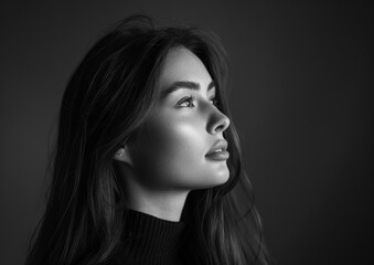 Woman With Long Hair in Black and White