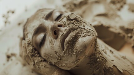 Obraz premium Sand Woman: Mud-Covered Person in Close-Up