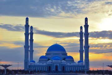 Central mosque in Astana, Kazakhstan. The largest mosque in Central Asia. The mosque against the...