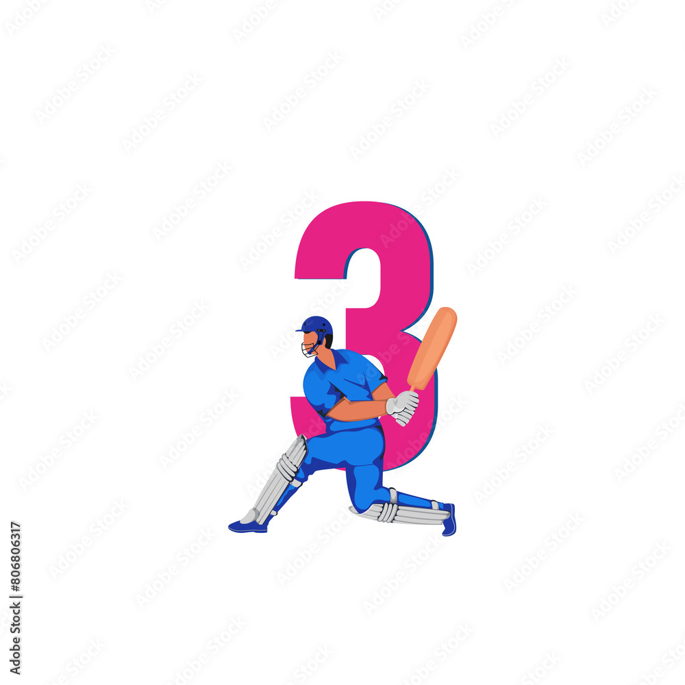 Poster cricket match poster design with indian batter player character in playing pose.