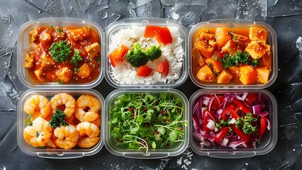 Meal Prep in Small Containers: A Fresh and Nutritious Approach to Portion Control and Health. Concept Meal prep, Small containers, Portion control, Health, Fresh and nutritious