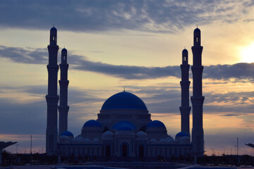 Central mosque in Astana, Kazakhstan. The largest mosque in Central Asia. The mosque against the...