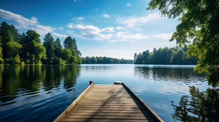 landing stage at a lake in the mountains